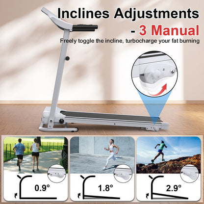 Folding Treadmill With Incline 2.5HP 12KMH Electric Treadmill For Home Foldable, Bluetooth Music Cup Holder Heart Rate Sensor Walking Running Machine For Indoor Home Gym Exercise Fitness