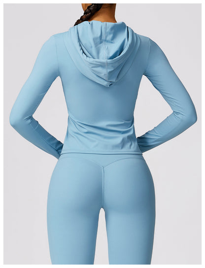 Hooded Quick-drying Long Sleeve Yoga Wear Warm Leisure Workout Clothes Tight T-shirt Sports Running Top