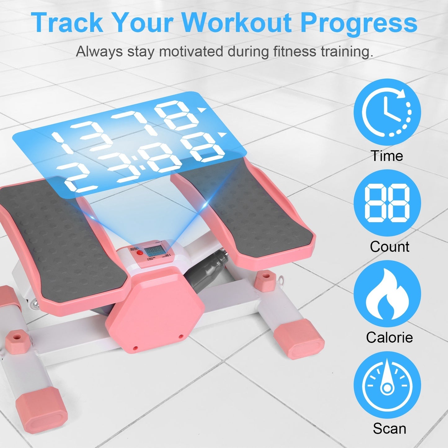 Mini Stepper Stair Stepper With Resistance Bands Quiet Workout Stepper With Digital Timer Max 330.7LBS Load For Home