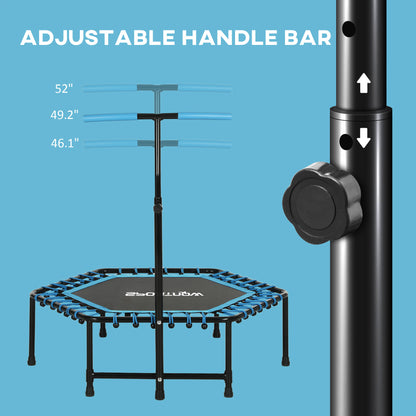 45 Rebounder Trampoline For Adults, Quiet Bungee Rebounder With LED Lights And Adjustable Handle, Blue
