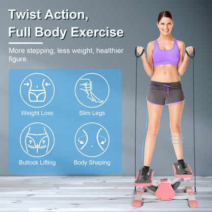 Mini Stepper Stair Stepper With Resistance Bands Quiet Workout Stepper With Digital Timer Max 330.7LBS Load For Home