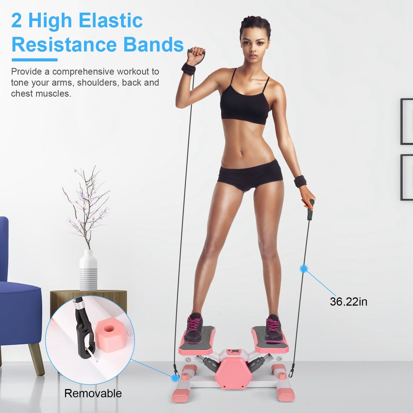 Mini Stepper Stair Stepper With Resistance Bands Quiet Workout Stepper With Digital Timer Max 330.7LBS Load For Home