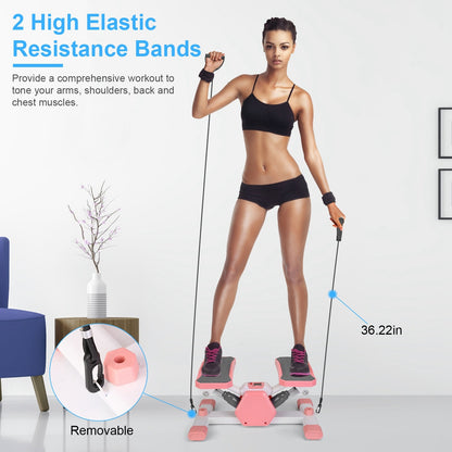 Mini Stepper Stair Stepper With Resistance Bands Quiet Workout Stepper With Digital Timer Max 330.7LBS Load For Home